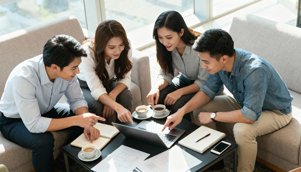 business team meeting around table with laptop coffee 1 | Global Workforce Planning for SMEs: Hiring Across Asia Without Complexity